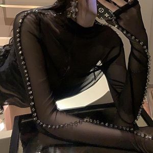 MESH LONG SLEEVE WITH CRYSTALS